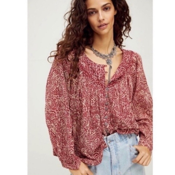 We The Free Pink Long Sleeve Blouse with Mandarin Collar - Picture 1 of 6